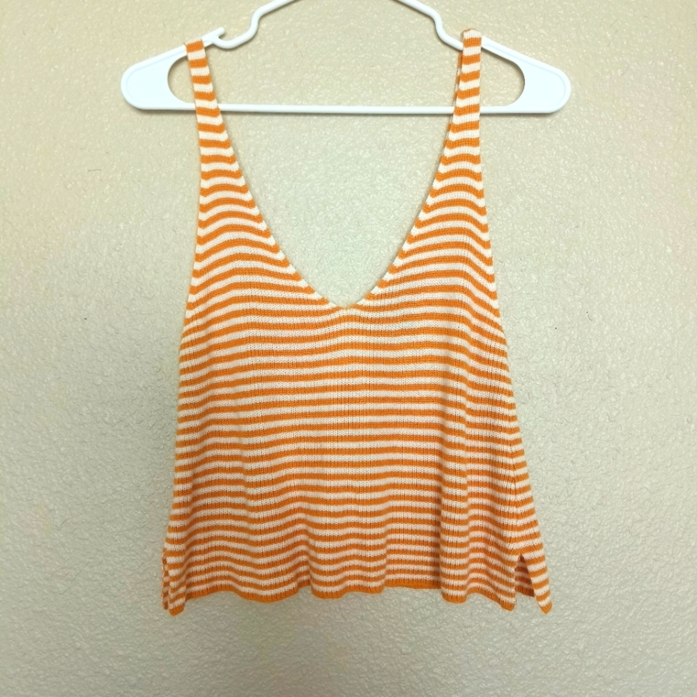 forever 21 top mini shirt for women striped yellow and white size  M‎ Crochet